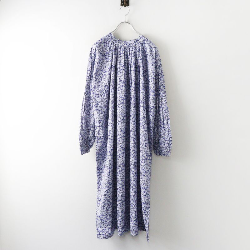 新品 ガーゼ Gauze# LIBERTY Mortimer リバティプリント モーティマー ネックギャザーロングワンピース F ブルー┃【2400015019390】