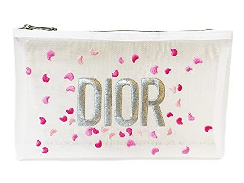 Dior ディオール ポーチ 小物入れ メッシュ キラキラ 白 ホワイト 四角 スクエア 刺繍 ロゴ 花びら 化粧 メイク コスメ [並行輸入品]pms 94200cec