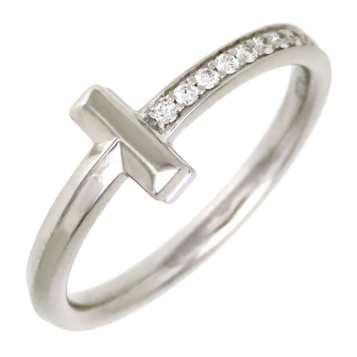 ティファニー Tワン ナロー リング ダイヤモンド #18 Au750 (K18WG) ユニセックス TIFFANY&Co.【中古】 【ジュエリー】