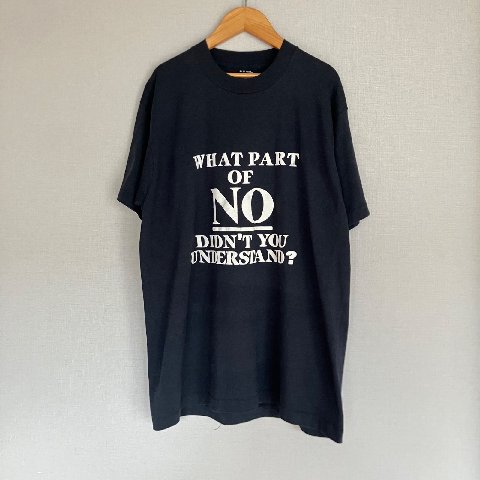 WHAT PART OF NO ジョーク スローガン Tシャツ 90s SCREEN STARS BEST スクリーンスターズ USA製 シングルステッチ ブラック 黒 山田蓮 THIS MAN 着用色違い 古着 メンズ XL ヴィンテージ