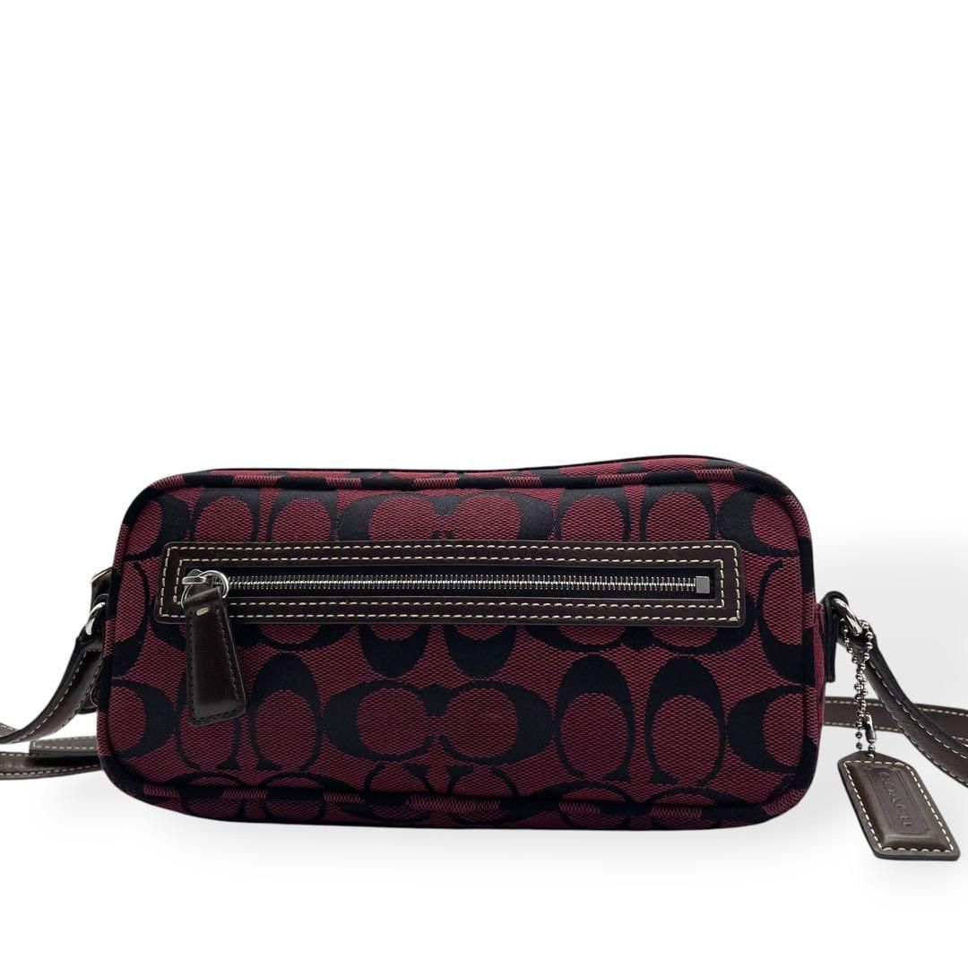 極美品 COACH ショルダーバッグ キャンバスレザー レッド シグネチャー