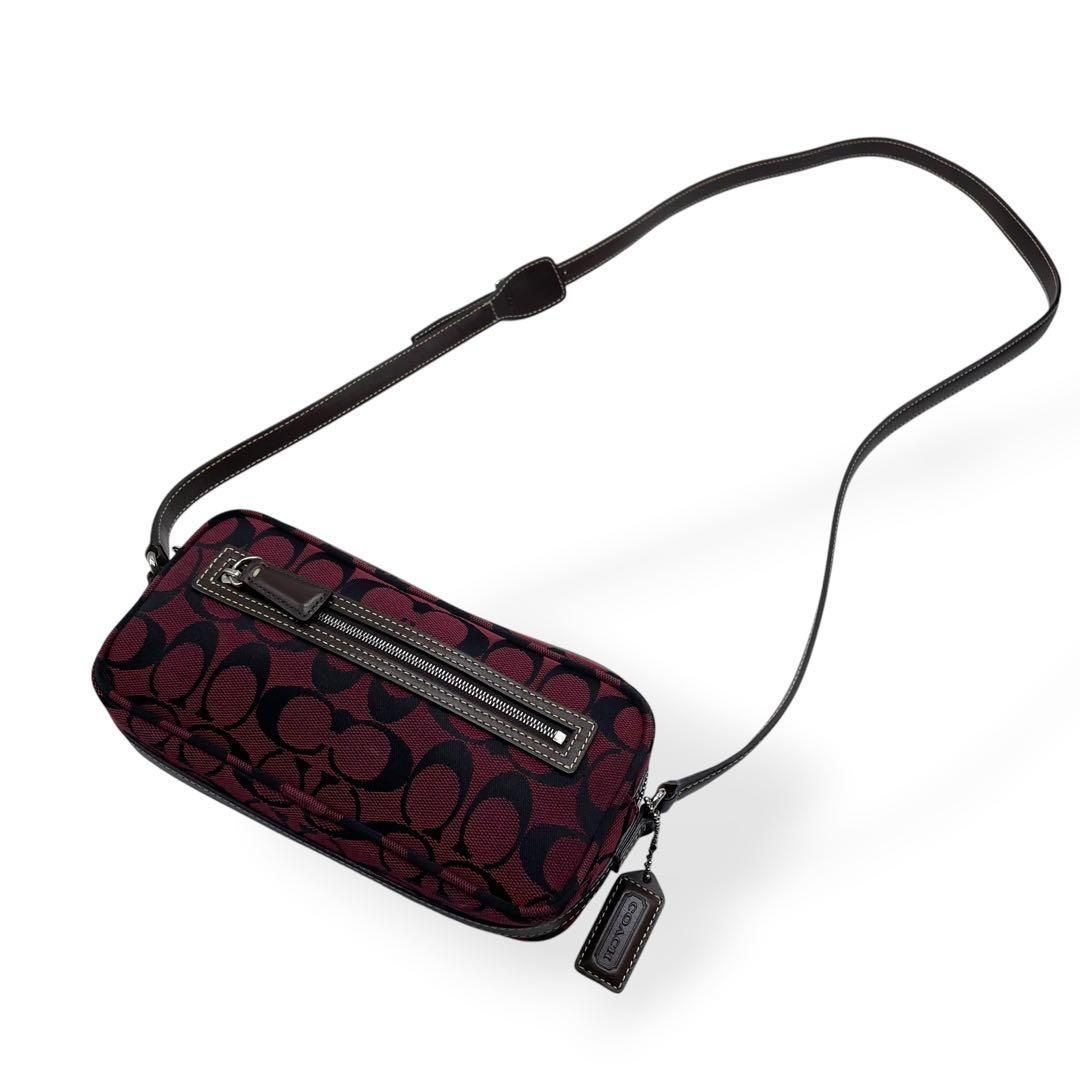 極美品 COACH ショルダーバッグ キャンバスレザー レッド シグネチャー