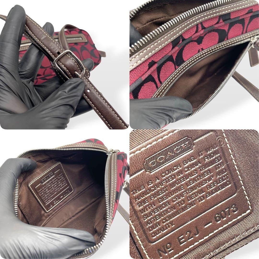 極美品 COACH ショルダーバッグ キャンバスレザー レッド シグネチャー