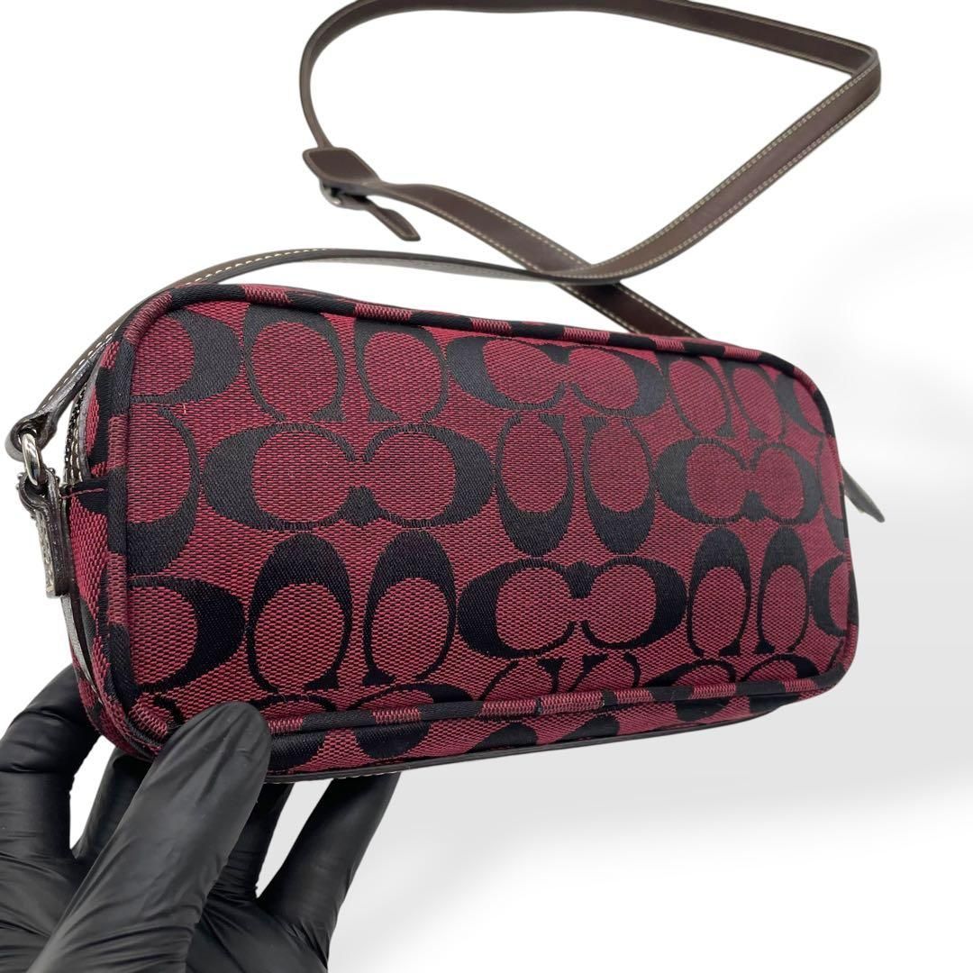 極美品 COACH ショルダーバッグ キャンバスレザー レッド シグネチャー