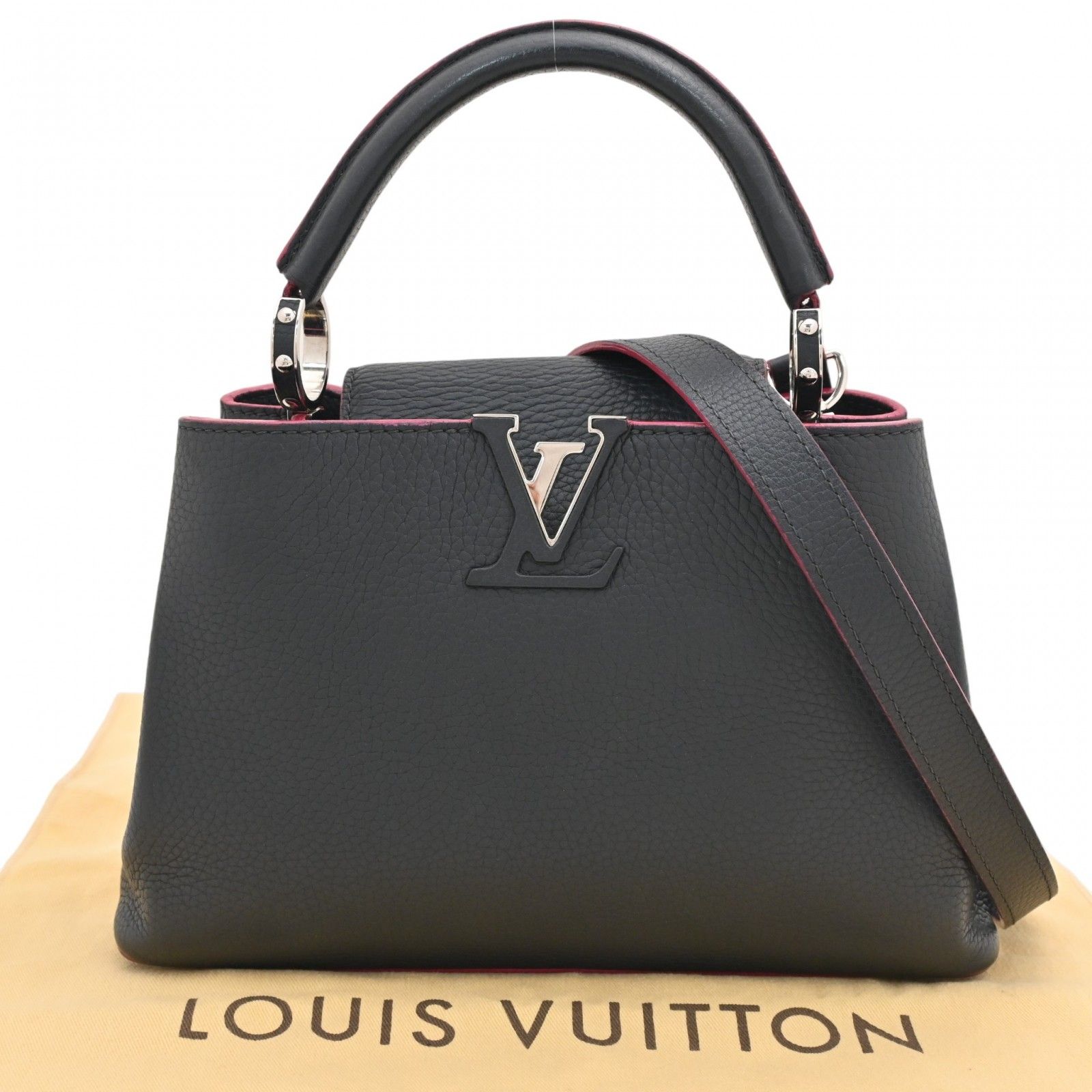 【中古】ルイヴィトン LV ロゴ カプシーヌBB トリヨンレザー 2WAY ハンドバッグ ブラック×ピンク Aランク lv81227cc
