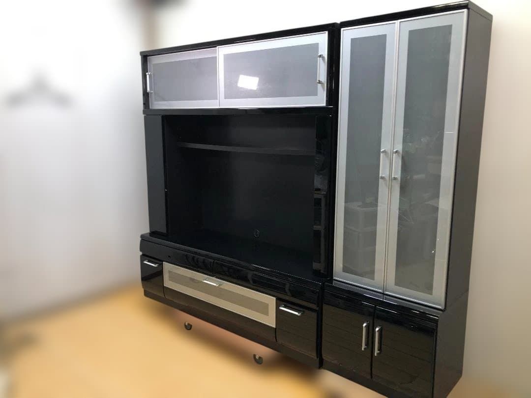 ニトリ コーラル 壁面収納 テレビボード160cm キャビネット60cm ブラック ガラス扉 リビング収納 大型家具　251216-8