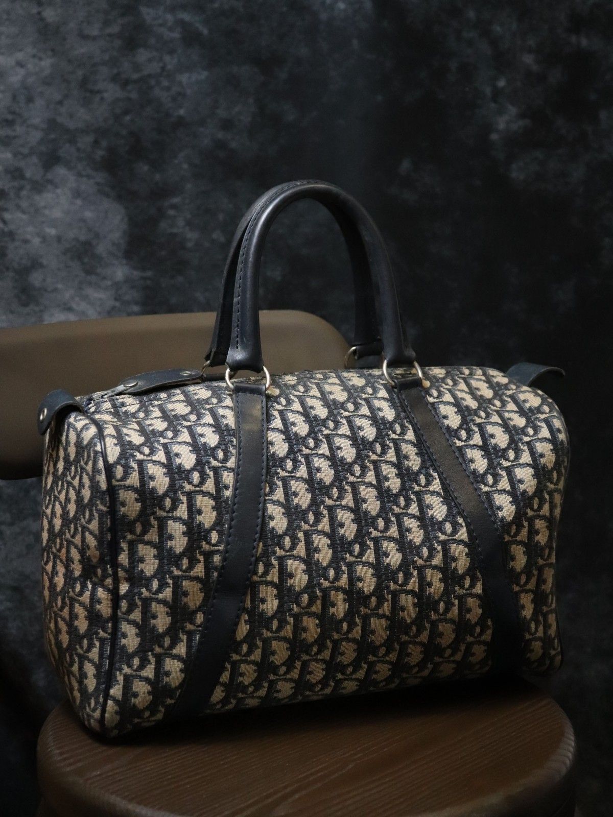Dior ディオール トロッター ボストンバッグ 幅約40cm キャンバス/レザー ネイビー