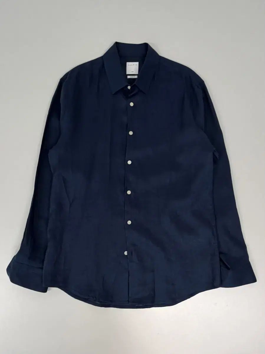正規品 SANDRO HOMME(サンドロ オム) ネイビーブルー リネン 長袖 シャツ