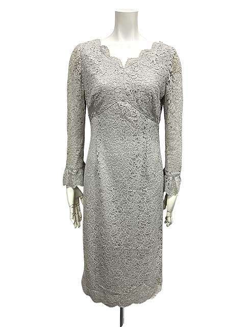 【中古】MISS ASHIDA　ミスアシダ　ワンピース　レディース　グレー　7号　Sサイズ　レースワンピース＿S20＿セルモアから出品＿s-0334-r20