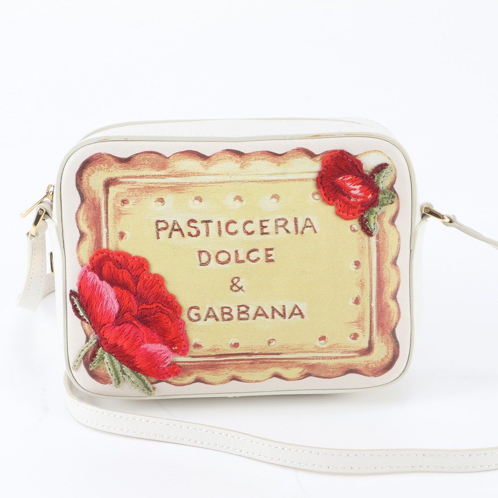 極美品 ドルチェアンドガッバーナ PASTICCERIA フラワー 刺繍 レザー ショルダーバッグ 斜め掛け レディース WGM EG22-4【中古】