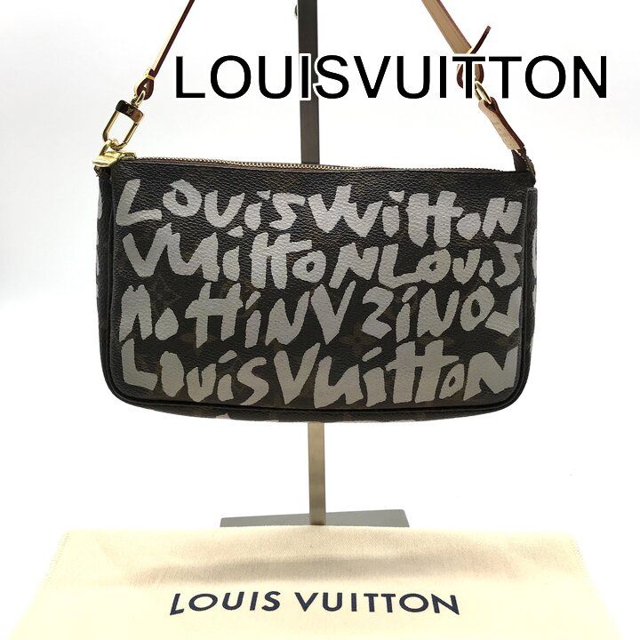 美品 LOUIS VUITTON モノグラム グラフィティ ポシェット アクセソワール ポーチ ハンド バッグ ホワイト ブラウン レディース r924
