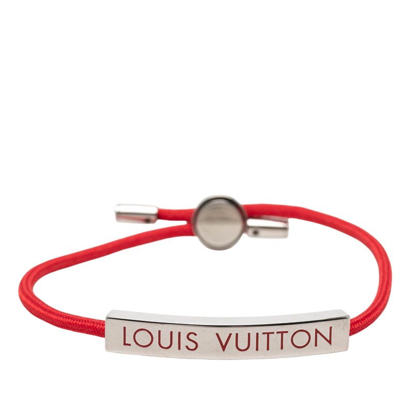 ルイ ヴィトン ブラスレ LV スペース ロゴプレート ブレスレット M00274 レッド メタル ナイロン レディース LOUIS VUITTON【1-0273621】