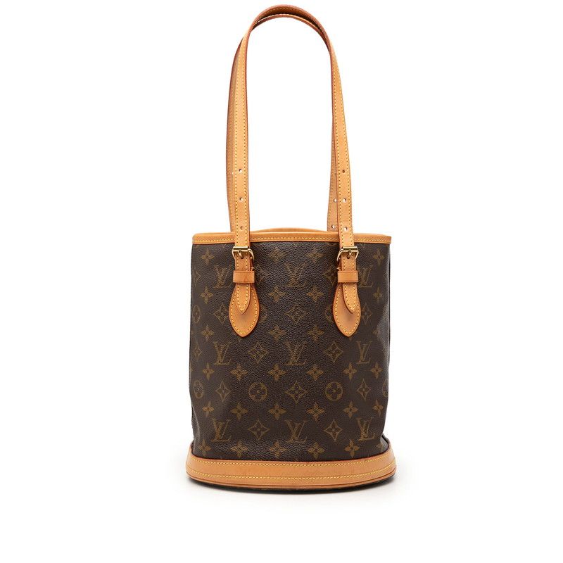 ルイ ヴィトン モノグラム プチ バケットPM トートバッグ ショルダーバッグ M42238 ブラウン PVC レザー レディース LOUIS VUITTON【1-0273950】