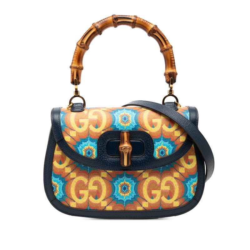 グッチ バンブー 1947 100周年 ハンドバッグ ショルダーバッグ 2WAY 678489 ネイビー マルチカラー PVC レザー レディース GUCCI【230-77163】