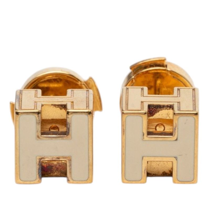 エルメス ガ―ジュドアッシュ Hキューブ スタッドピアス ゴールド ベージュ メッキ GP レディース HERMES【230-77221】