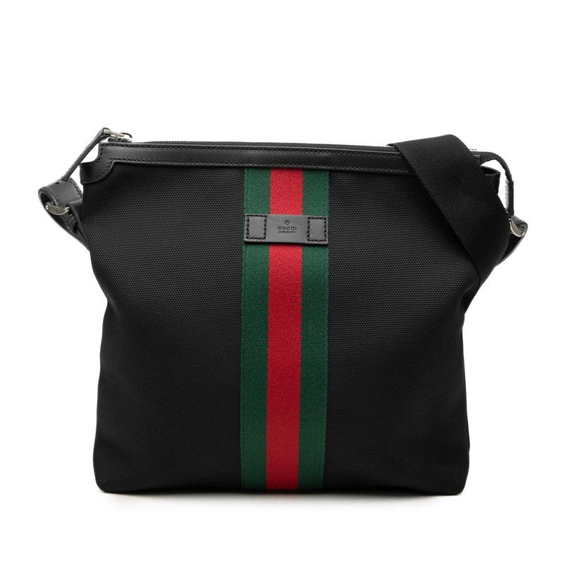 グッチ シェリーライン 斜め掛け ショルダーバッグ 387111 ブラック キャンバス レザー レディース GUCCI【228-77323】
