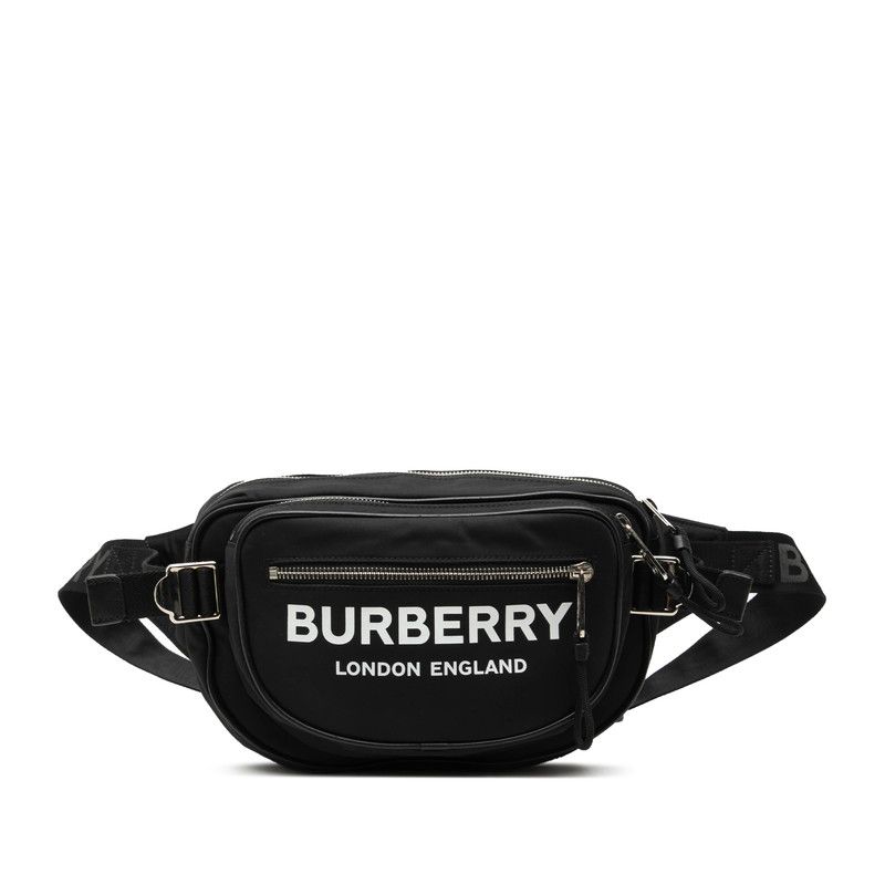 バーバリー ロンドン イングランド ロゴプリント ボディバッグ ウエストバッグ ブラック ナイロン レザー レディース BURBERRY【228-77345】