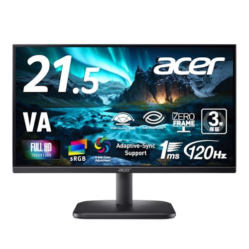 Acer 21.5インチ VA フルHD 120Hz 1ms(VRB) 非光沢 sRGB 99% Adaptive-Sync ブルーライト低減 ゼロフレーム 薄型 HDMI 1.4 ミニD-Sub 15ピン 6軸カラー スタンダードモニター 3年保証(パネルe