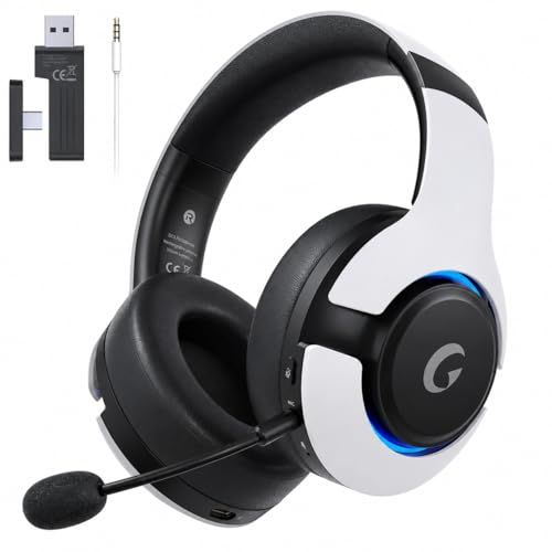 ゲーミングヘッドセット ps5 ヘッドセット 2.4G USB/Type-cアダプター/Bluetooth 5.3有線/無線 4WAY接続ヘッドホン 着脱式ノイズキャンセリングマイク付き 低遅延ゲームヘッドセット 45時間バッテリー RGBライト 着脱式マイe