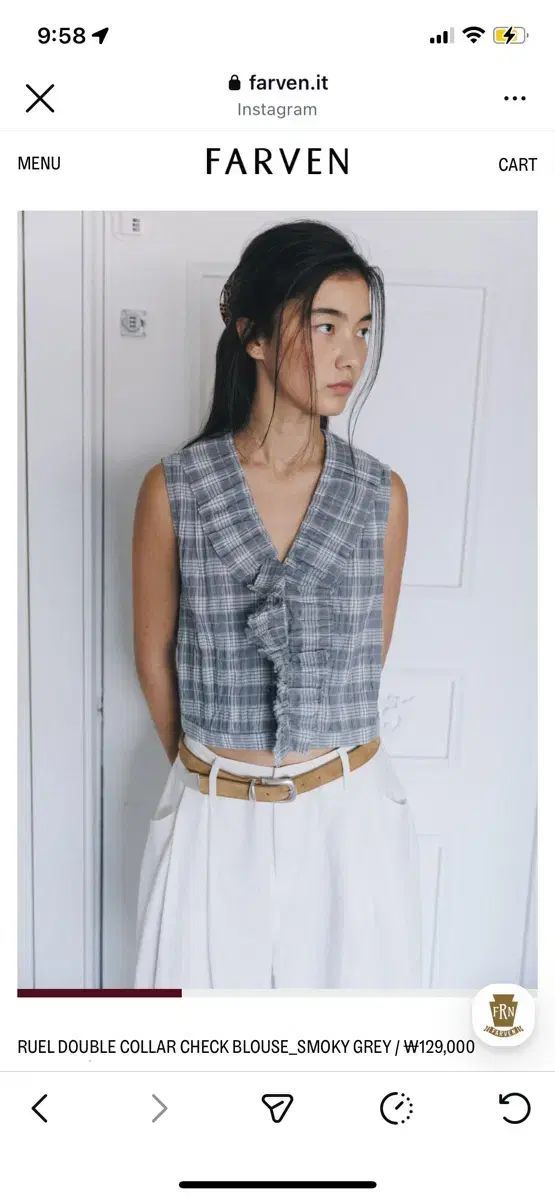 Farven 파르벵 ruel double collar チェック ブラウス