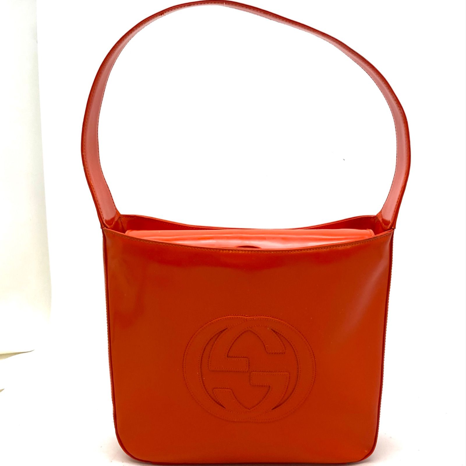 グッチ GUCCI ワンショルダーバッグ エナメル オレンジ GG パーティ 