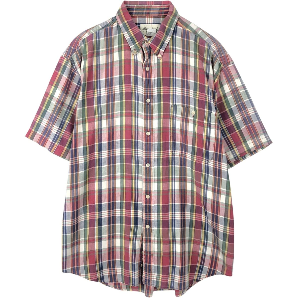 古着 エディーバウアー Eddie Bauer マドラスチェック 半袖 ボタンダウン チェックシャツ メンズL相当/eaa654341