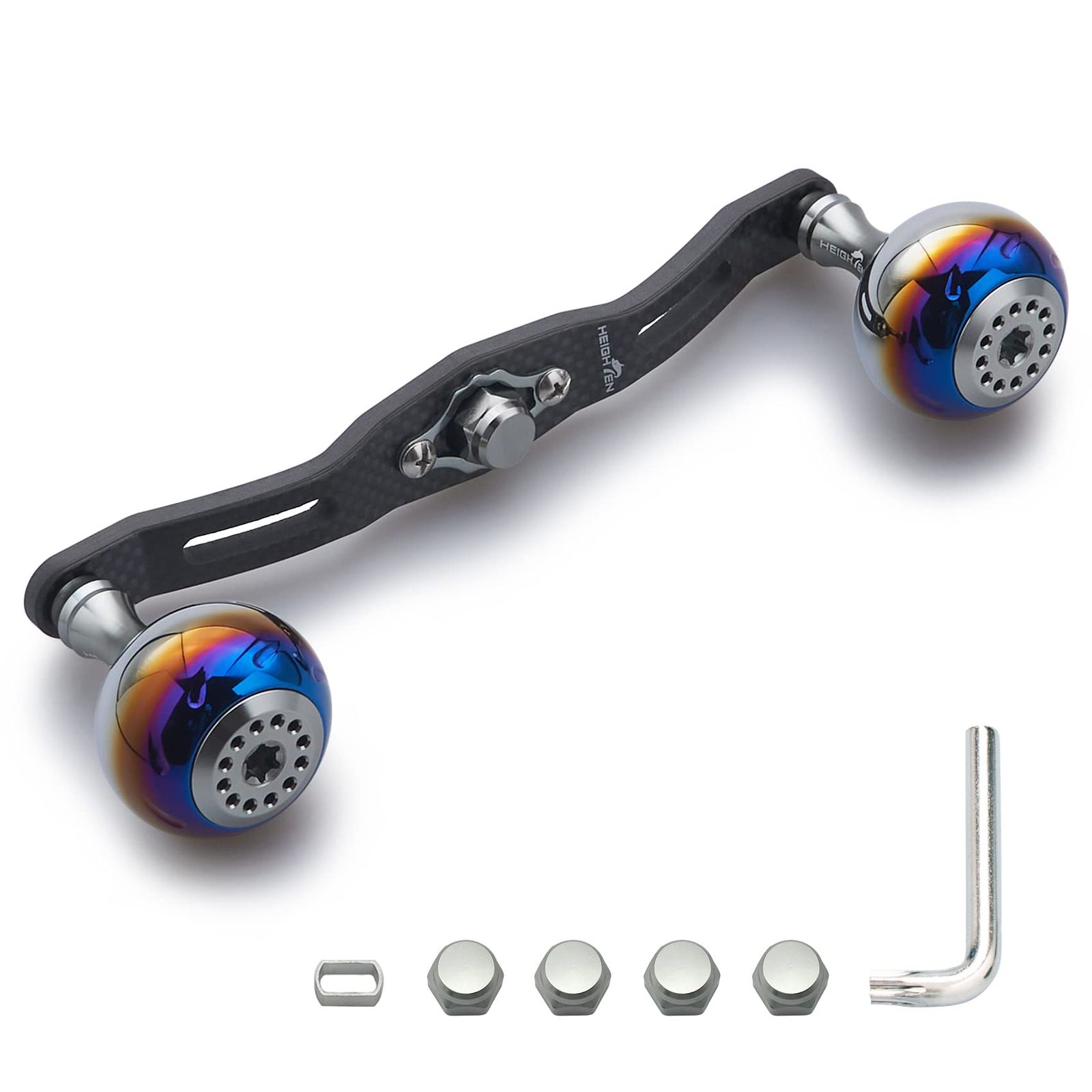 新品 HEIGHTEN 130/120/110mm リール ハンドル 厚さ4mm 1.5K炭布 カーボン 30mmノブ搭載 シマノ(SHIMANO) ダイワ(DAIWA) アブ(Abu) 通用 ベイトリール 用 Aurora Series (130mm ガン