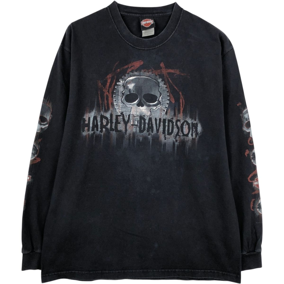 古着 00年代 ハーレーダビッドソン Harley-Davidson ドクロ柄 スカル柄 モーターサイクル ロングTシャツ ロンT USA製/eaa653278