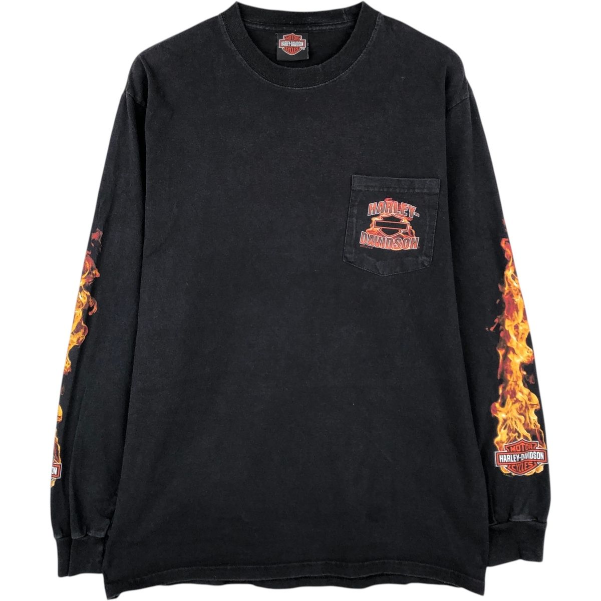 古着 ハーレーダビッドソン Harley-Davidson ファイヤーパターン ワニ柄 モーターサイクル ロングTシャツ ロンT メンズM相当/eaa653276