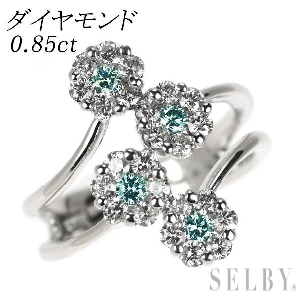 K18WG アイスブルー/カラーレス ダイヤモンド リング 0.85ct フラワー
