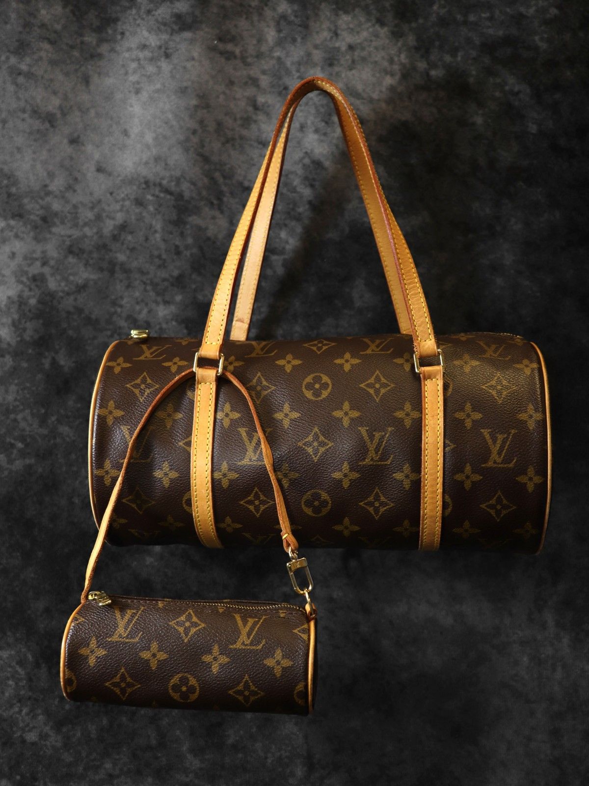 ポーチ付き LOUIS VUITTON ルイ・ヴィトン M51385 パピヨン30 ショルダーバッグ ブラウン モノグラム