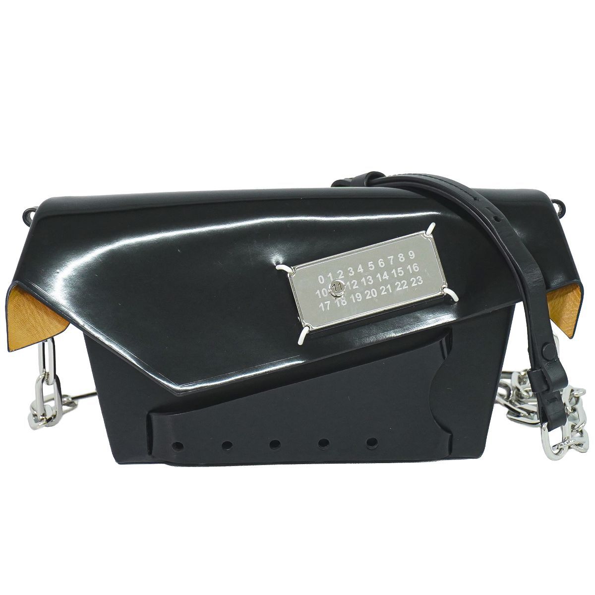 本物 メゾンマルジェラ Maison Margiela スナッチト スモール 2WAY チェーン ショルダーバッグ クラッチバッグ レザー ブラック Snatched バッグ 中古・