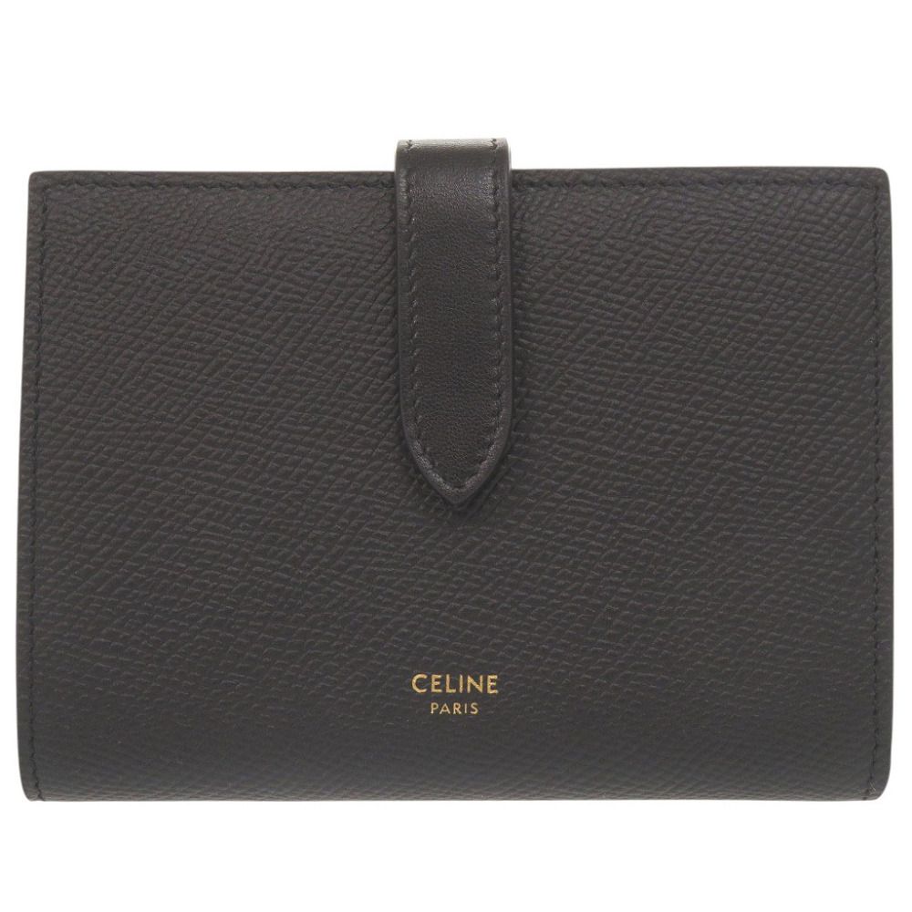 美品 セリーヌ ミディアム ストラップウォレット レザー ブラック 二つ折り財布 黒 0265 CELINE 28,600円