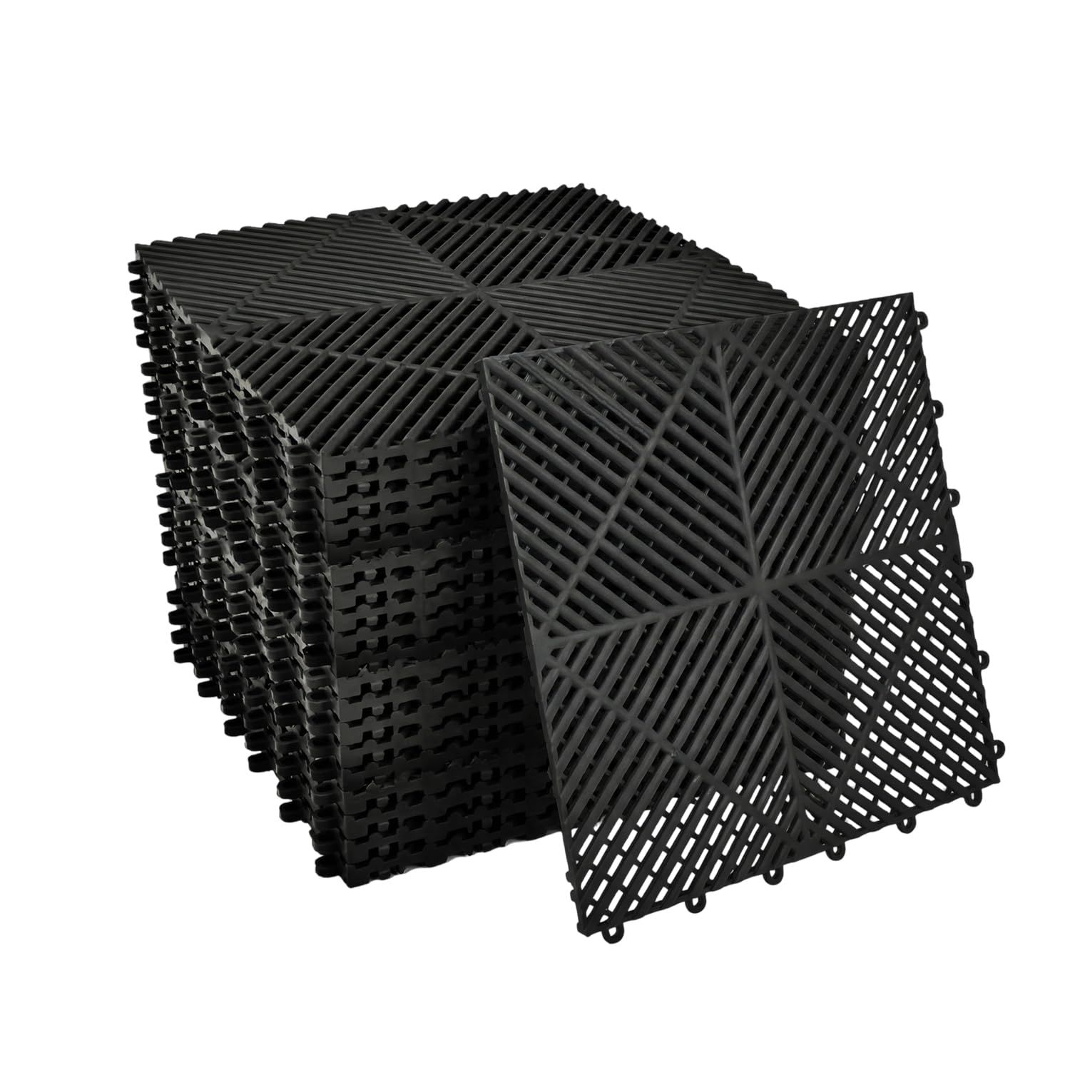 ガレージタイル ガレージ 20枚セット 連結式 40cm×40cm×1.8cm はめ込み フロアマット ジョイントマット パネル タイルマット 水はけ 置き敷き 床材 正方形 (ブラック20枚セット)pms 65a4322b
