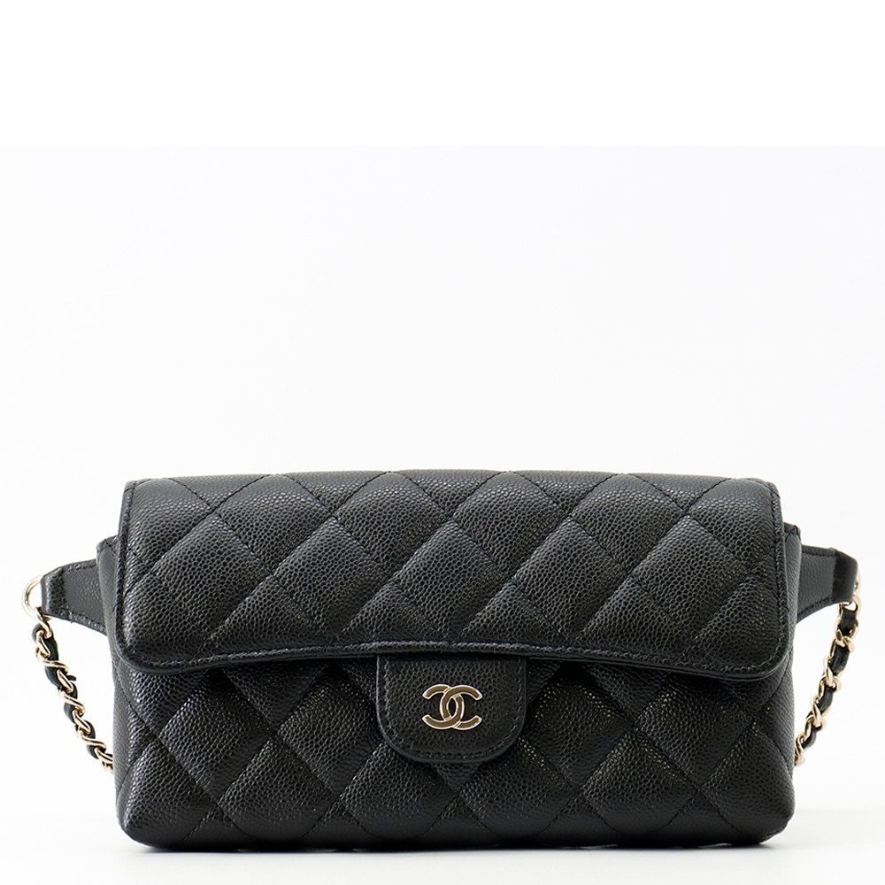 シャネル ボディバッグ ココマーク マトラッセ チェーン ウエストバッグ キャビアスキン AP5034 CHANEL 黒