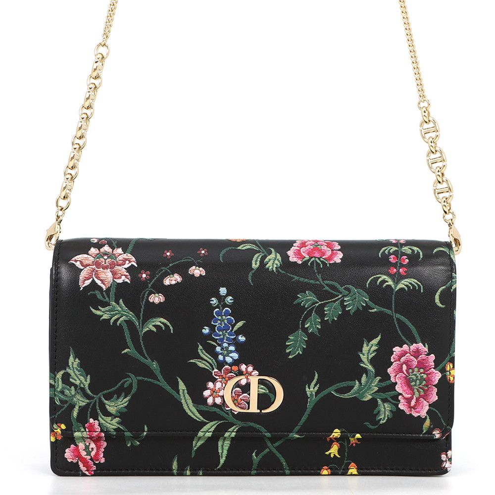 クリスチャン・ディオール チェーンウォレット カロ フラワープリント レザー S5134OBQJ Christian Dior 黒 セール品