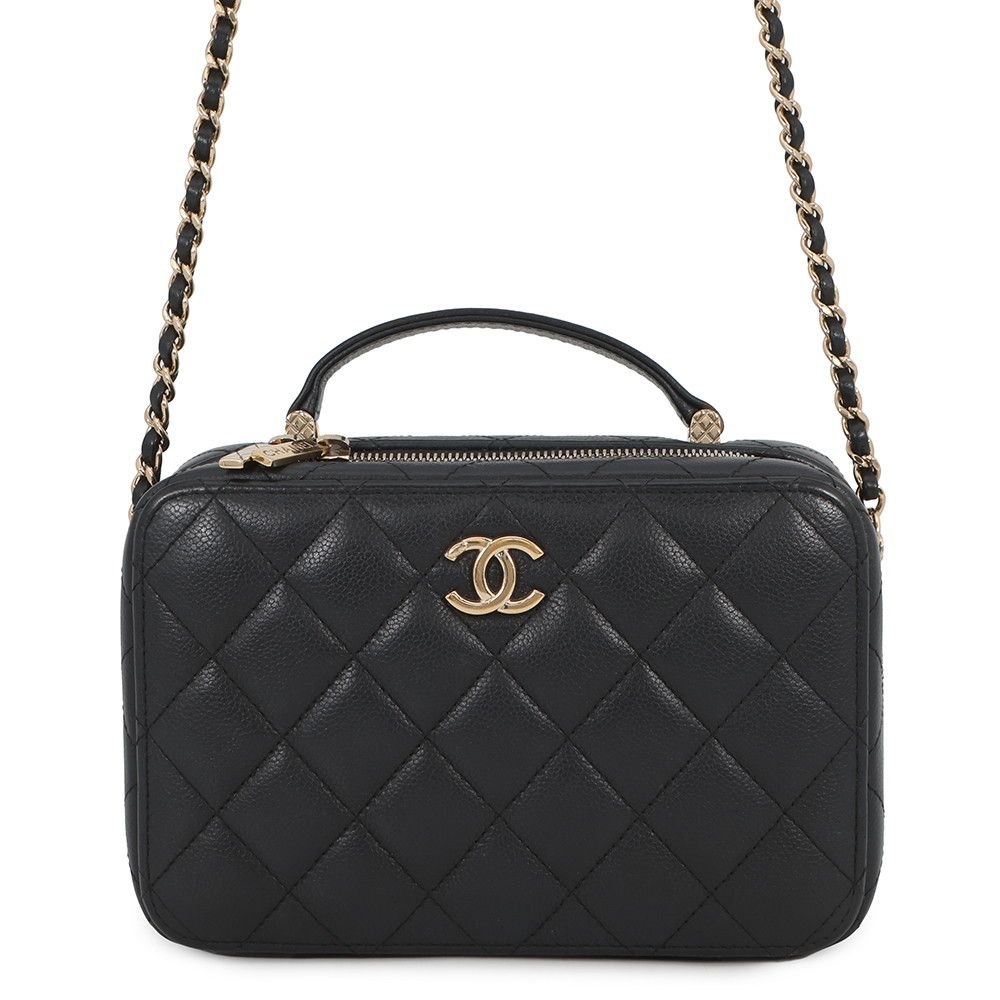 シャネル チェーンショルダーバッグ マトラッセ ココマーク トップハンドル キャビアスキン CHANEL 黒