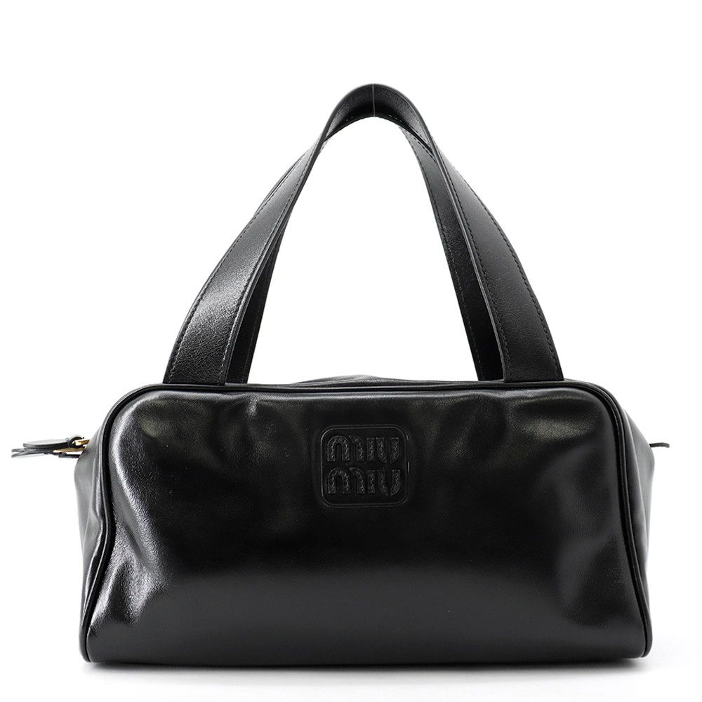 ミュウミュウ ハンドバッグ ボーリング ロゴ レザー 5BB182 Miu Miu バッグ 黒