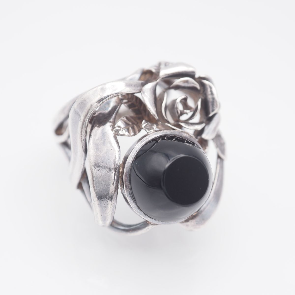 A420 ROSE CROIX ローズクロワ SILVER刻印 リング 大ぶり 薔薇 バラ ブラックストーン風 デザイン シルバー 指輪 11号