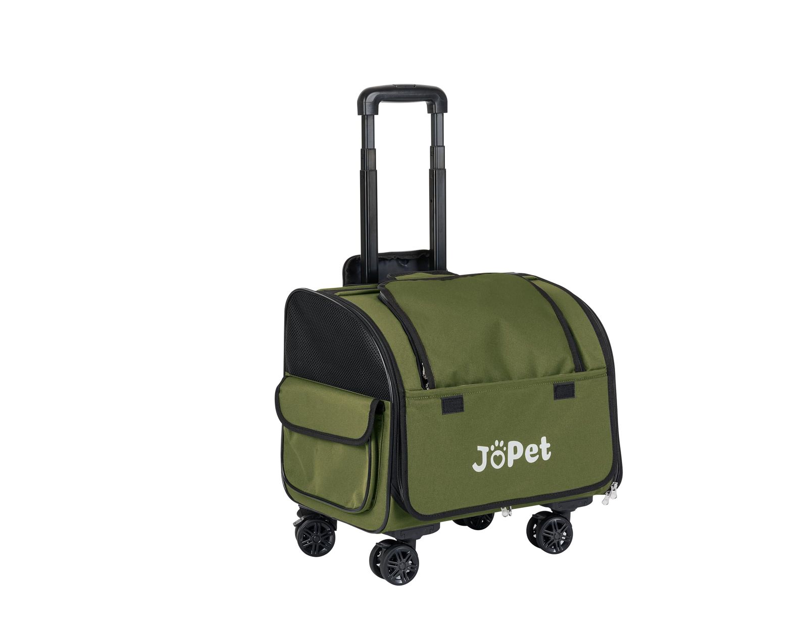 JoPet ペットバッグキャリー(車輪付き)、ペットリュック、小型犬用、猫用、取り外し可能な車輪付き、トラベルバッグ、ペットトロリー、ソフトキャリー、折りたたみ式 (オリーブ)