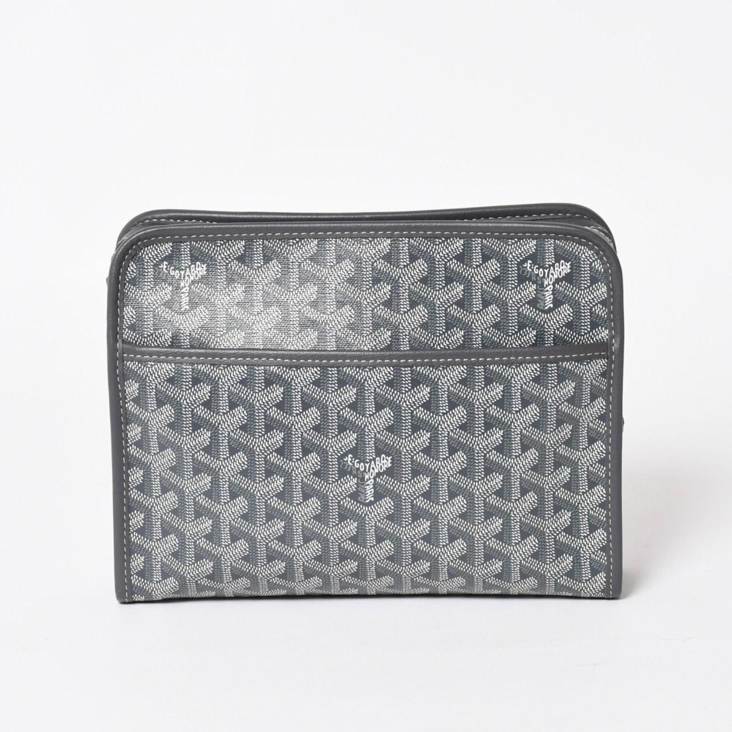 極美品 GOYARD ゴヤール ヘリンボーン ジュバンスMM クラッチバッグ グレー JOUVENMMLTY51CL51P 中古 4a004391