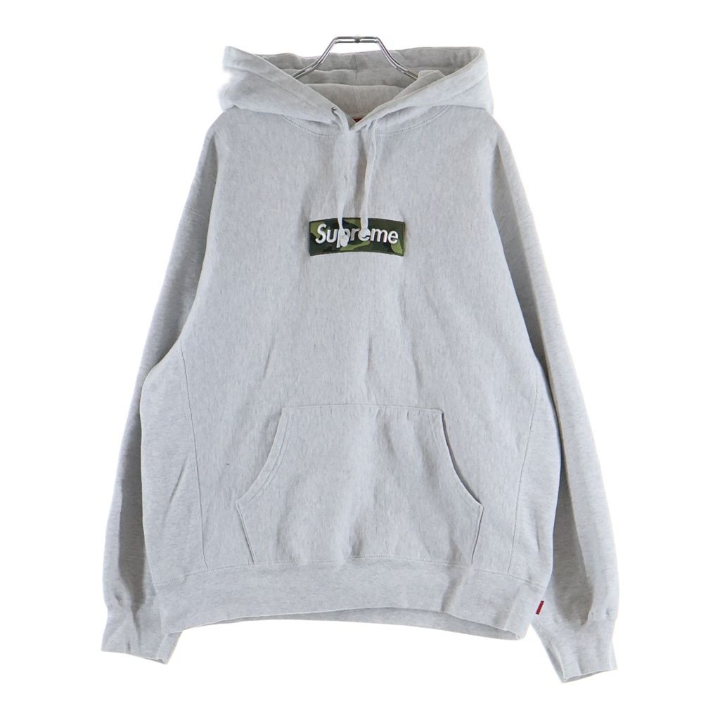SUPREME (シュプリーム) 23AW Box Logo Hooded sweatshirt 迷彩柄 ボックスロゴデザイン フーデッド プルオーバースウェットパーカー グレー