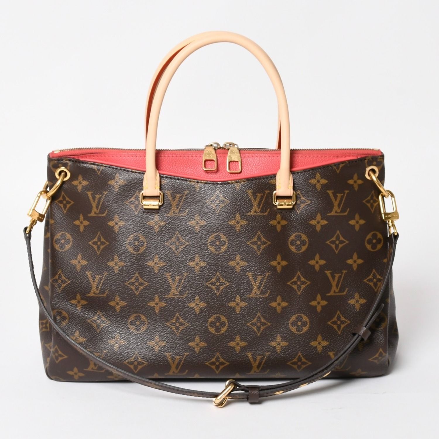 LOUIS VUITTON ルイヴィトン パラス ハンドバッグ M40466 モノグラムキャンバス ヌメ革 SN0185 ショルダーバッグ ブラウン ピンク ゴールド金具 美品 中古 4a004349