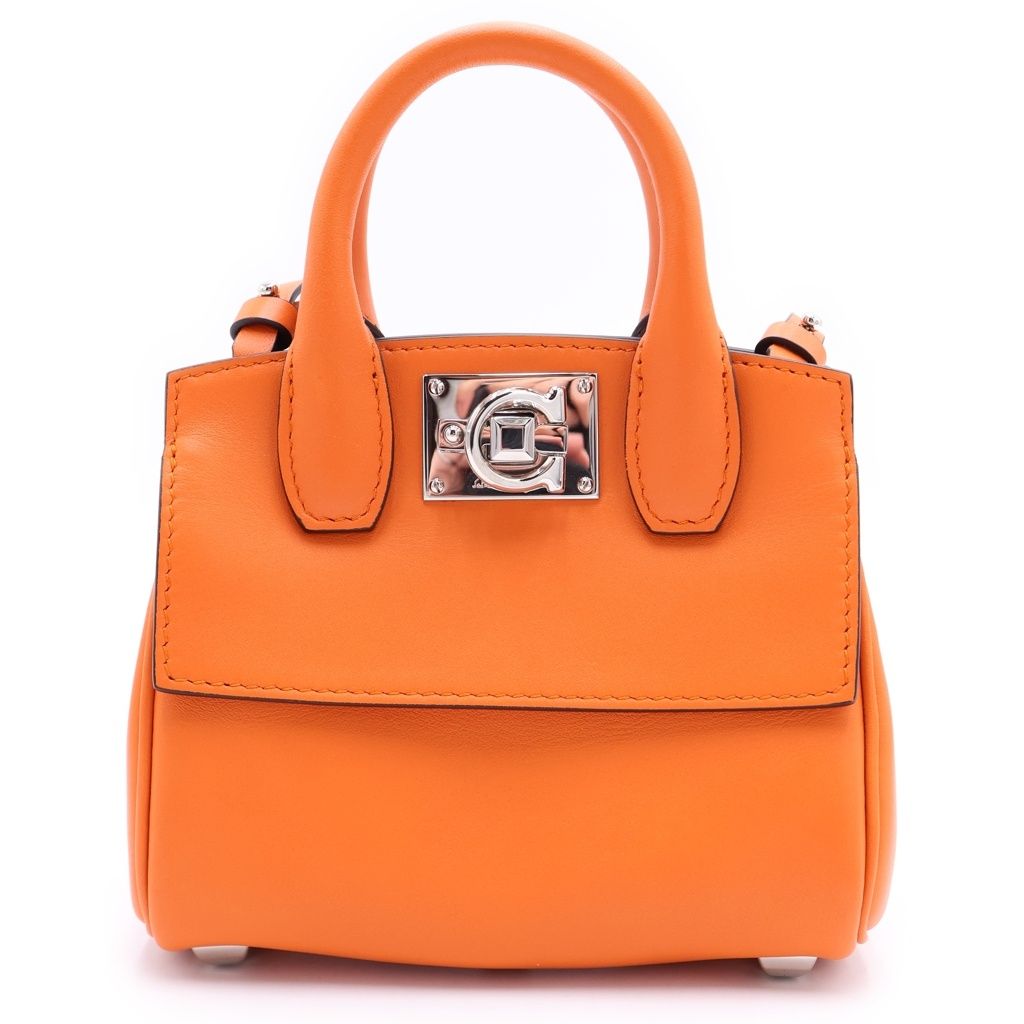 Salvatore Ferragamo (サルヴァトーレ フェラガモ) スタジオバッグ マイクロ ガンチーニ レザー 2WAY ハンドバッグ ショルダーバッグ オレンジ