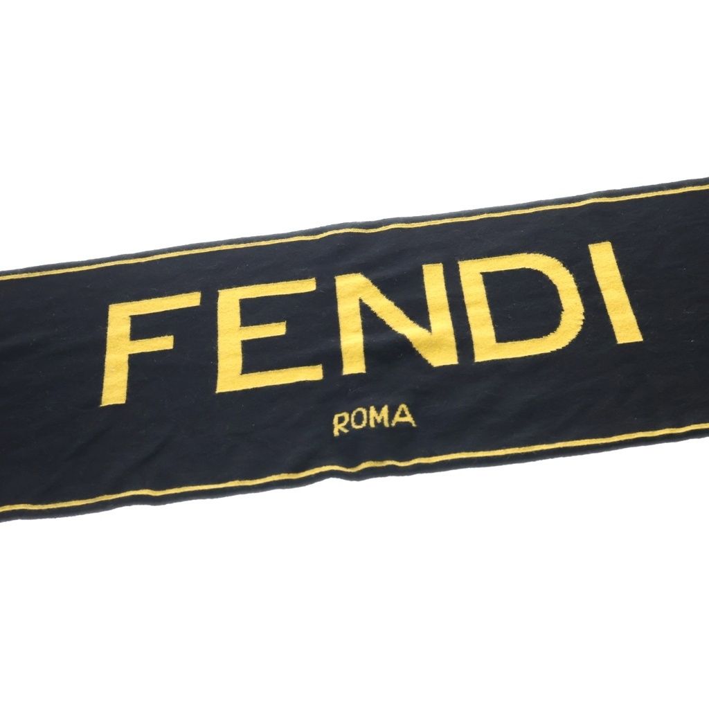 FENDI (フェンディ) ロゴ入りマフラー ブラック×イエロー コットン
