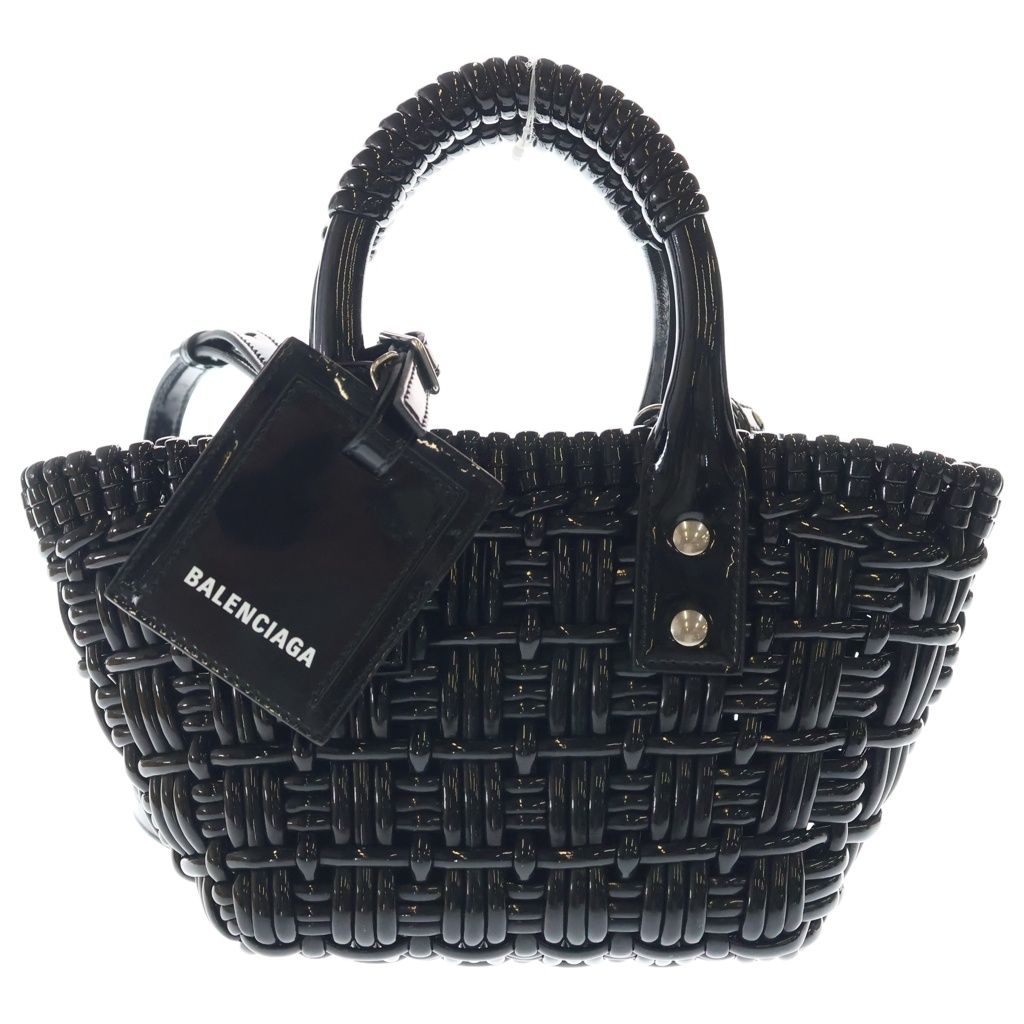 ほぼ新品✨BALENCIAGA　ビストロXXS　2wayカゴバッグ　エナメル　黒 BALENCIAGA (バレンシアガ) ビストロXXS パテント エナメル 2WAY