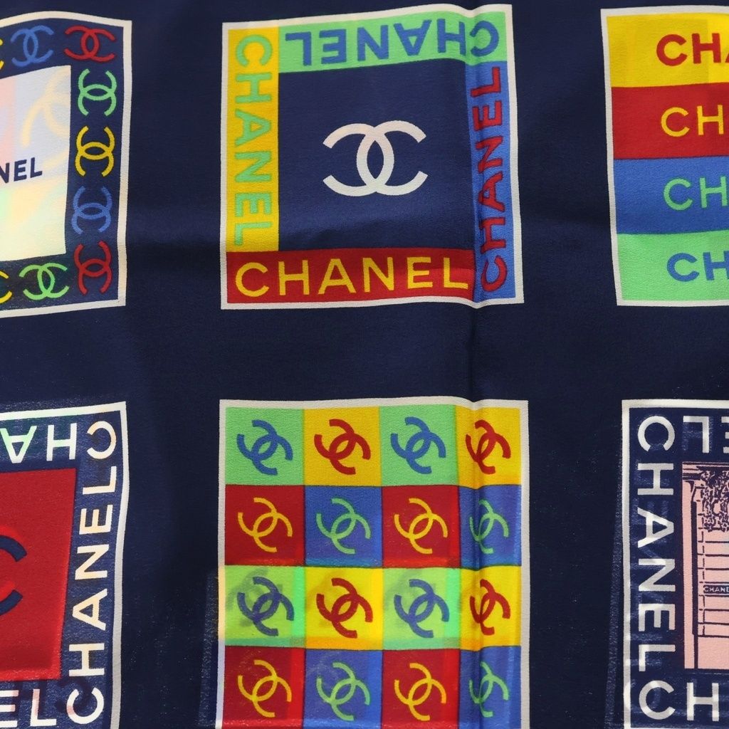 CHANEL (シャネル) ココマーク ロゴ 総柄プリント シルク スカーフ