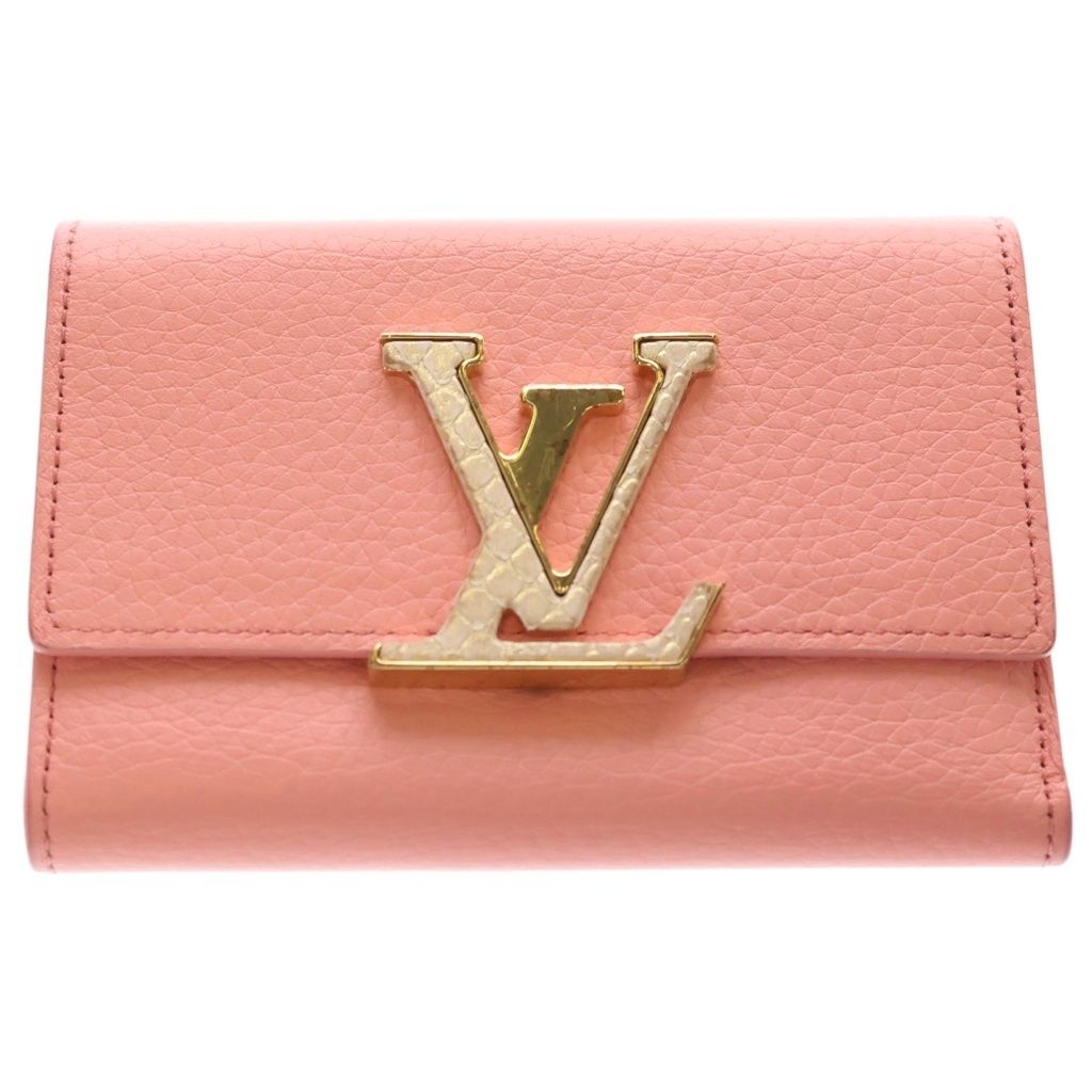 LOUIS VUITTON (ルイヴィトン) ポルトフォイユ カプシーヌ パイソン コンパクト ウォレット ピンク レザー N82754 ゴールド金具