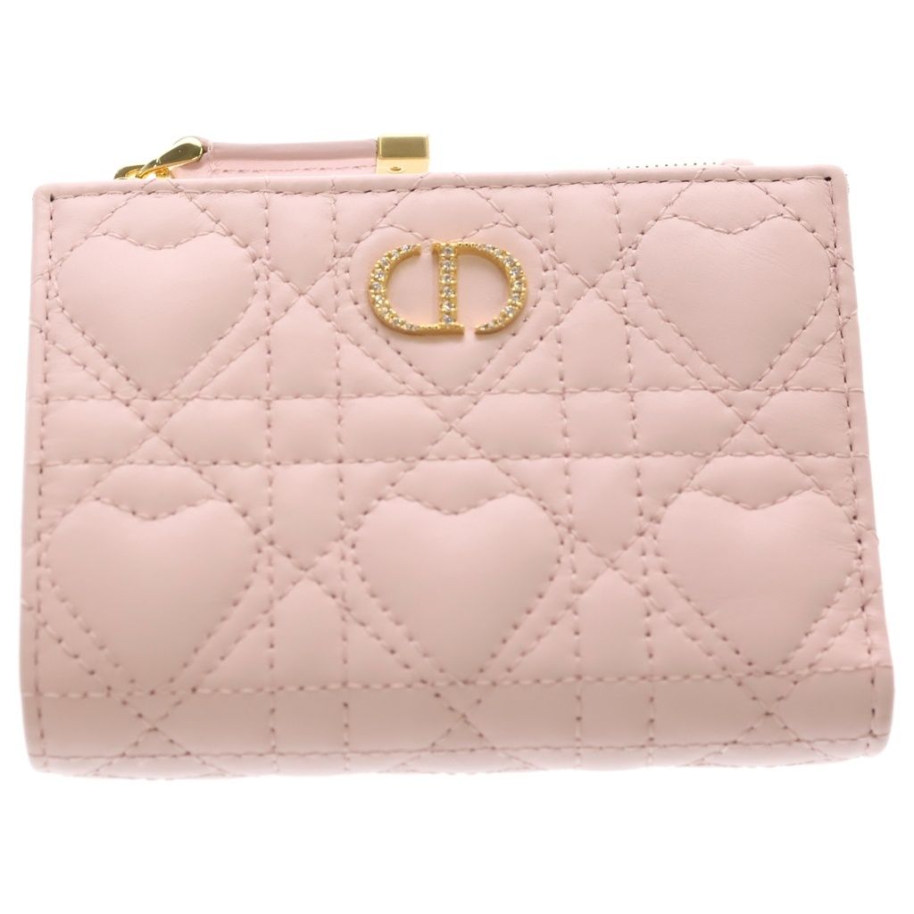 DIOR (ディオール) カロ ピンク ハート 二つ折り財布 コンパクト