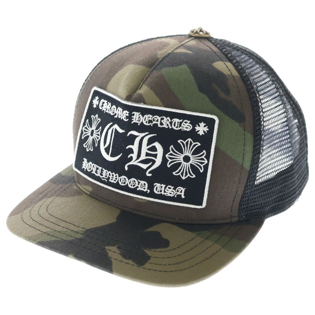 CHROME HEARTS (クロムハーツ) TRUCKER CAP トラッカーキャップ CHパッチ/クロスボール付 カモ柄 メッシュキャップ 帽子 マルチカラー